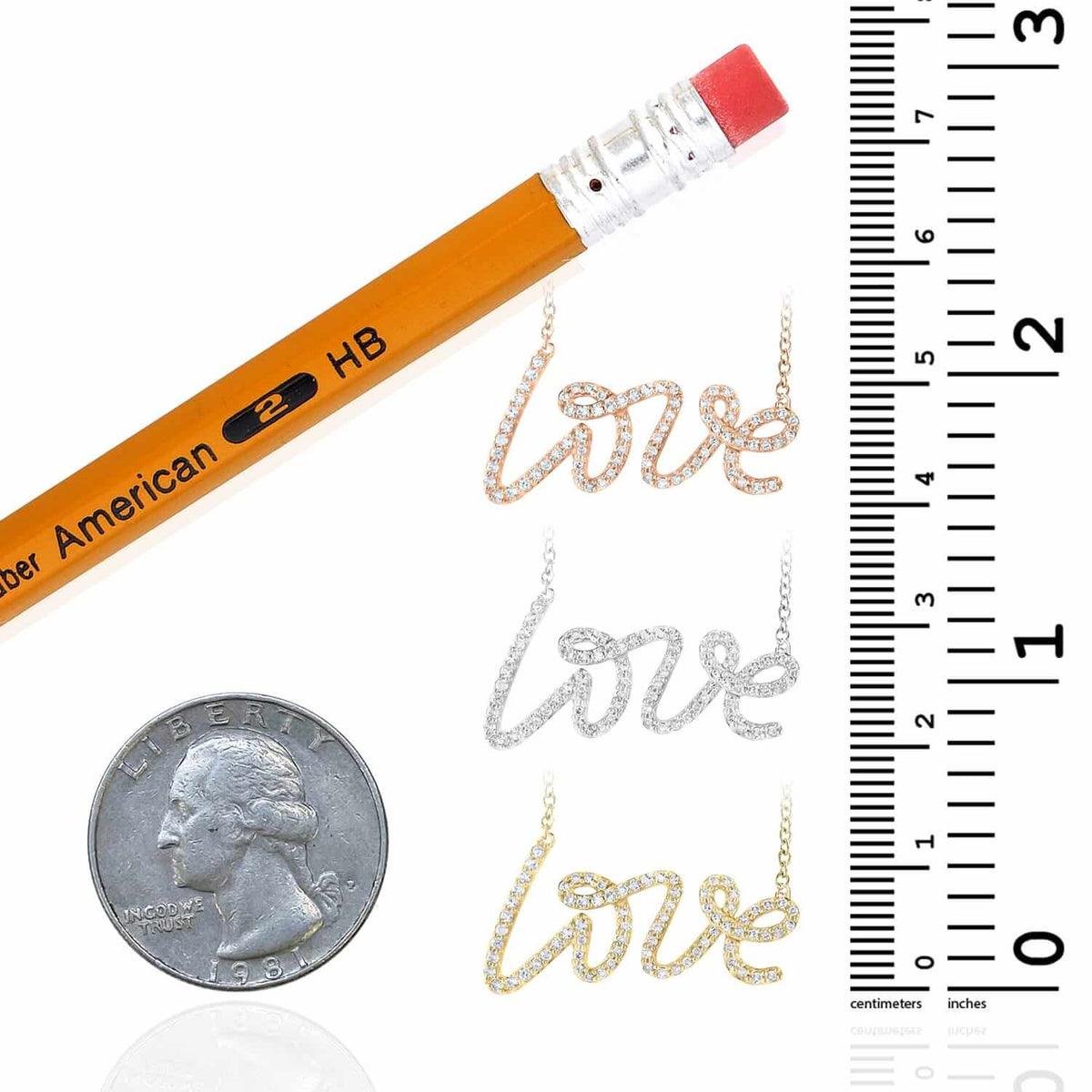 Natural Diamond 10K Yellow White Rose Gold Love Script Necklace (Solid Links) 18" - WJD Exclusives