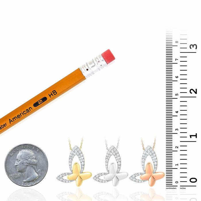 .33CTW Natural Diamond 10K Yellow White Rose Gold Butterfly Necklace (Solid Links) 18" - WJD Exclusives