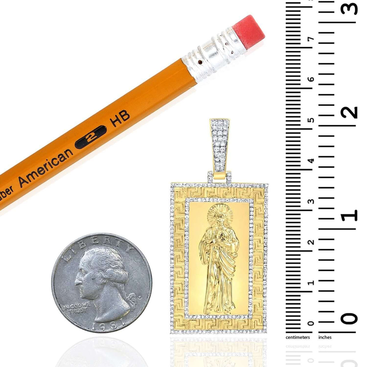 1CTW Natural Diamond 10K Yellow Gold St. Jude Pendant 2.1" - WJD Exclusives