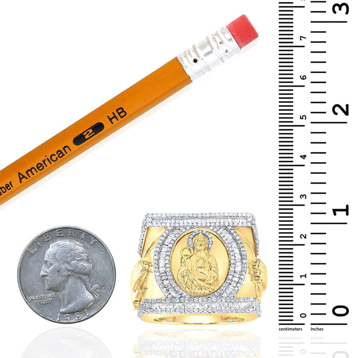 1.75CTW Natural Diamond 10K Yellow Gold St. Jude Signet Ring - WJD Exclusives