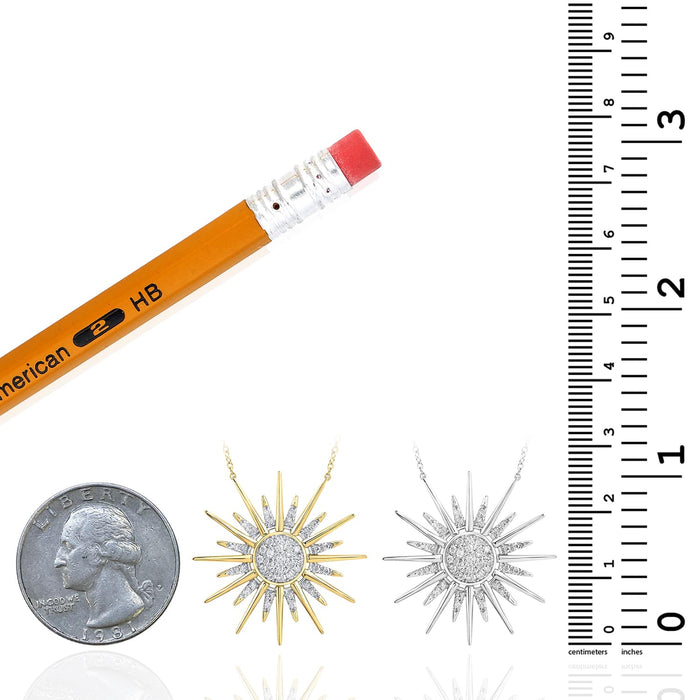 0.25CTW Natural Diamond 10K Yellow White Gold Sunburst Necklace (Solid Links) 18" - WJD Exclusives