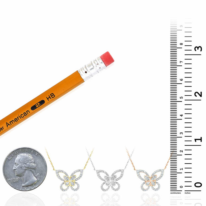 Natural Diamond 10K Yellow White Rose Gold Butterfly Necklace (Solid Links) 18" - WJD Exclusives