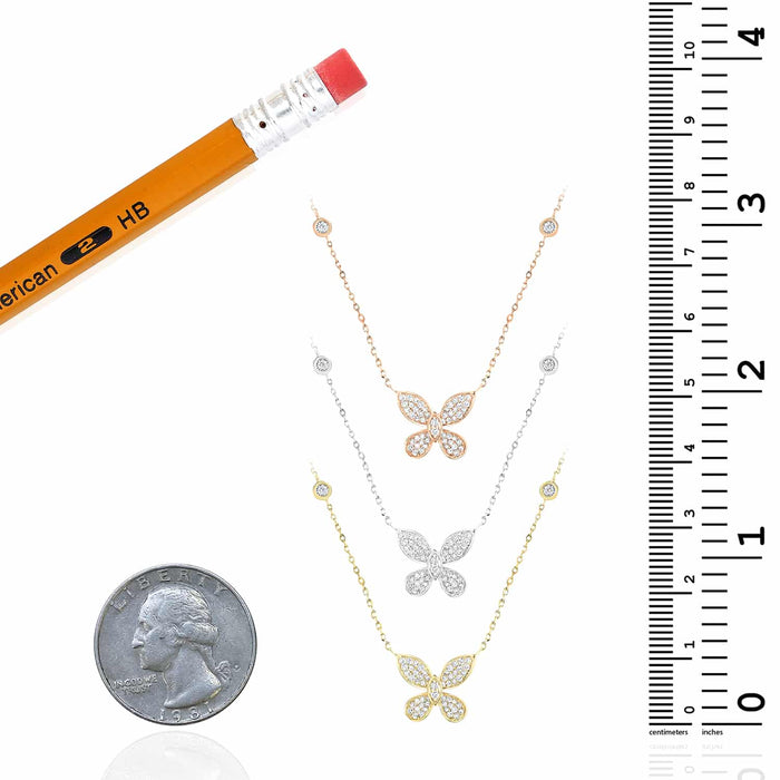 Natural Diamond 10K Yellow White Rose Gold Butterfly Necklace (Solid Links) 18" - WJD Exclusives