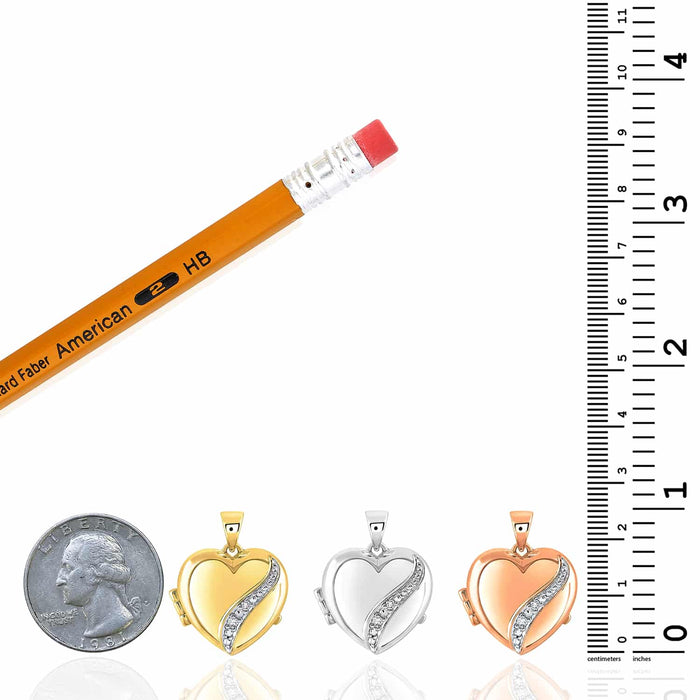 Natural Diamond 10K Gold Yellow White Rose Heart DIY Photo Locket Pendant 1" - WJD Exclusives