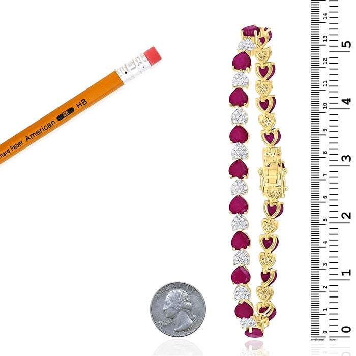 1.20CTW Natural Diamond 10K Yellow Gold Ruby Heart Bracelet (Solid Links) 7" - WJD Exclusives