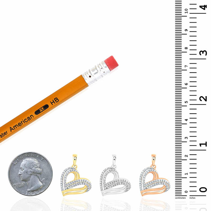 0.33CTW Natural Diamond 10K Gold Yellow White Rose Sideways Heart Pendant 0.9" - WJD Exclusives