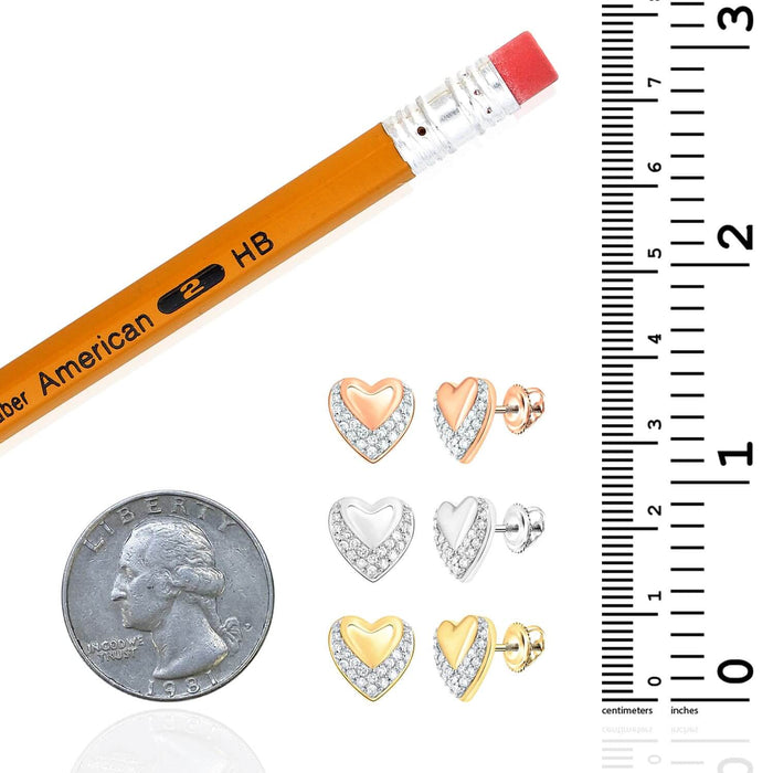 .25CTW Natural Diamond 10K Gold Yellow White Rose Heart Screw Back Stud Earrings - WJD Exclusives