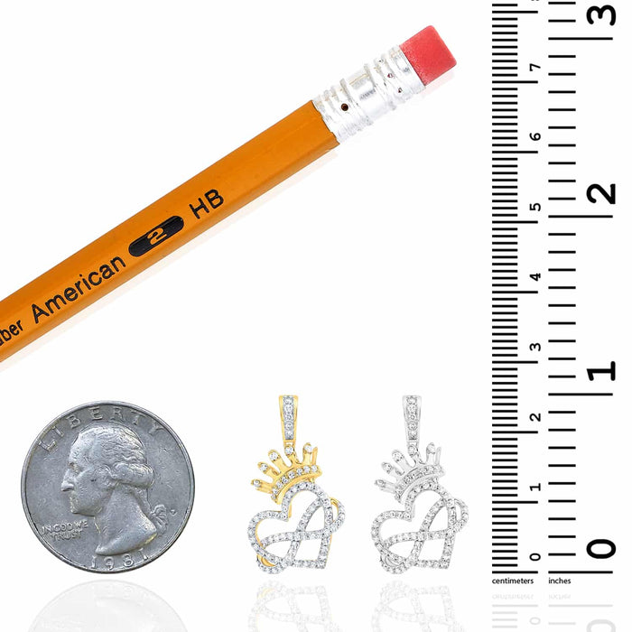 0.37CTW Natural Diamond 10K Gold Yellow White Infinity Heart Crown Pendant 1" - WJD Exclusives