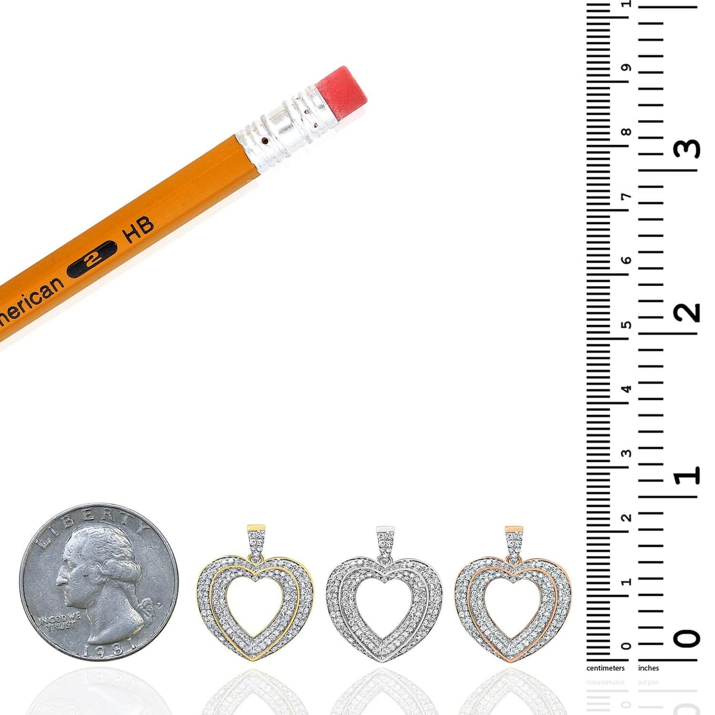 0.37CTW Real Diamond 10K Gold Yellow White Rose Multi-Heart Pendant 0.8"