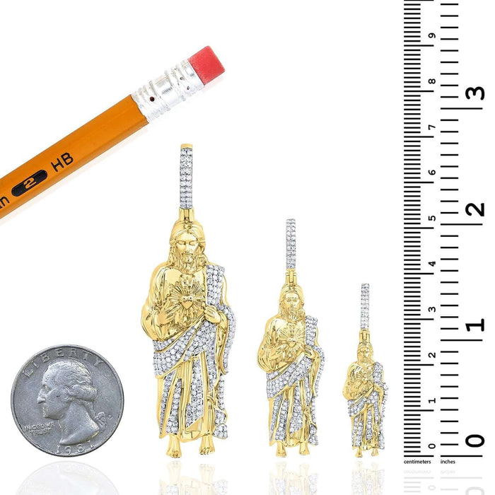 Natural Diamond 10K Gold Jesus Pendant 1.5" 2" 2.65" - WJD Exclusives
