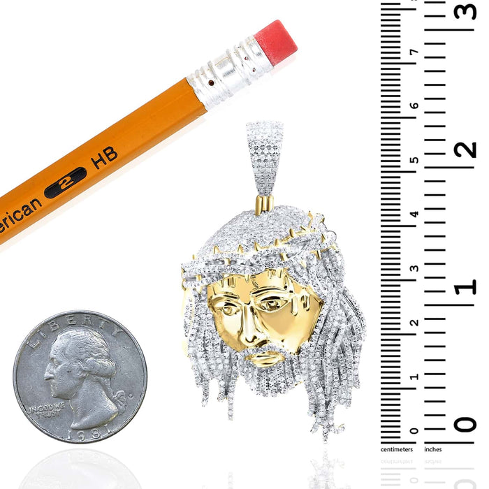 3.00CTW Natural Diamond 10K Yellow Gold Jesus Face Pendant 2.4" - WJD Exclusives