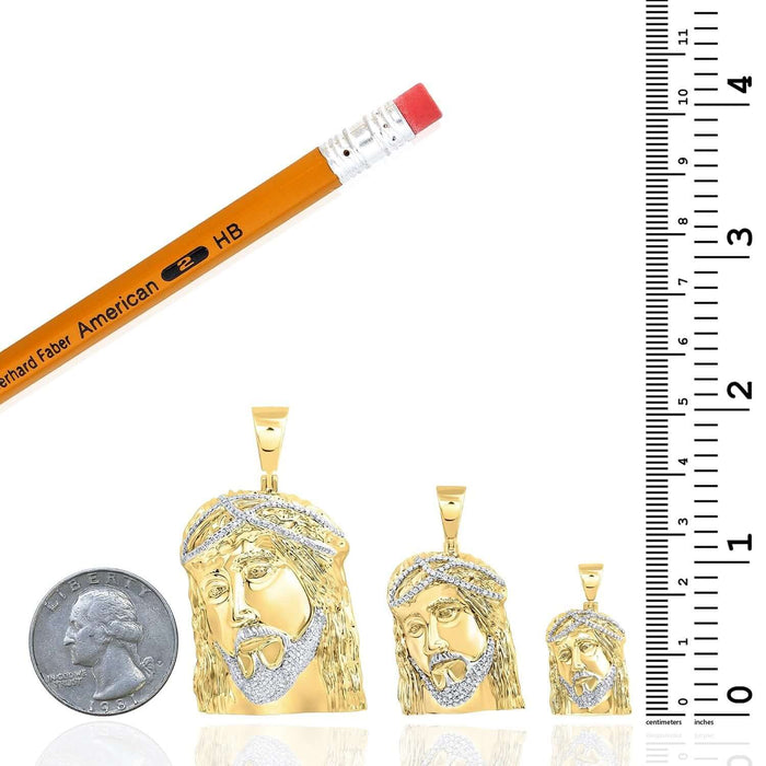 Natural Diamond 10K Yellow Gold Jesus Face Pendant 1" 1.5" 2" - WJD Exclusives