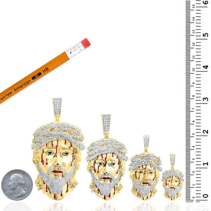 Real Diamond 10K Yellow Gold Jesus Face with Blood Thorns Pendant 1.45"-3.2"