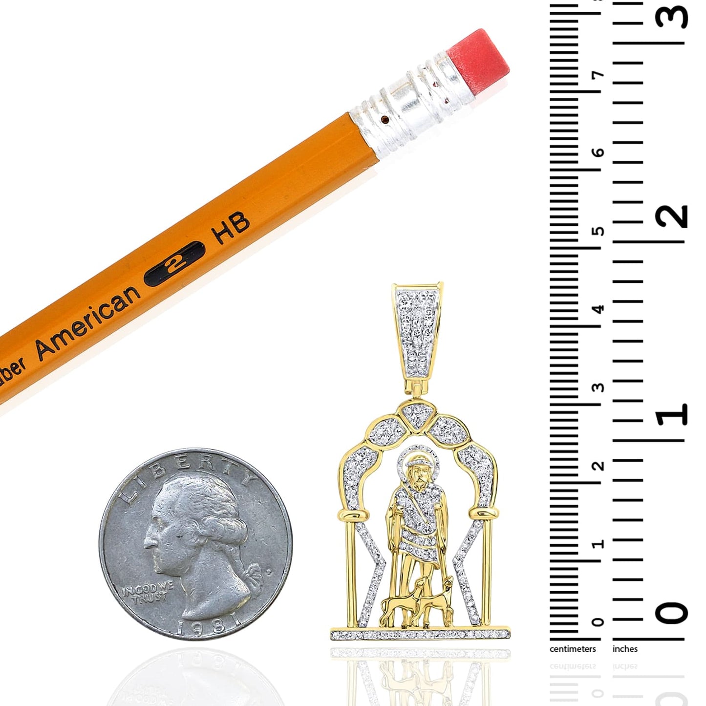 0.75CTW Real Diamonds 10K Yellow Gold St. Lazaro Pendant 1.8"