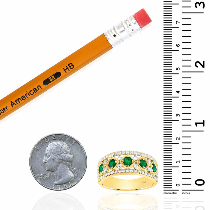 1.00CTW Natural Diamond & Green Emerald 14K Gold Geometric Cocktail Ring - WJD Exclusives