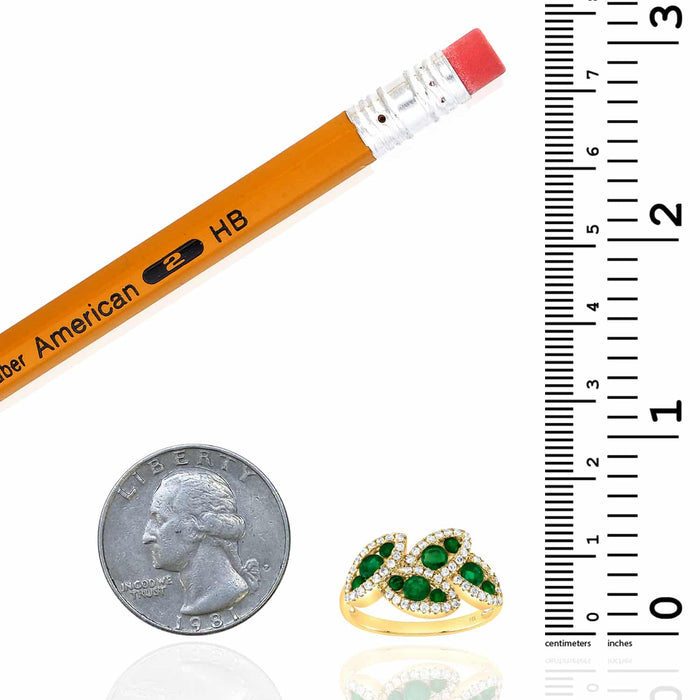 1.08CTW Natural Diamond & Green Emerald 14K Gold Twist Leaf Cocktail Ring - WJD Exclusives