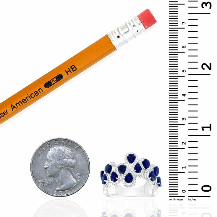 2.50CTW Natural Diamond & Pear Blue Sapphire 14K White Gold Cocktail Ring - WJD Exclusives