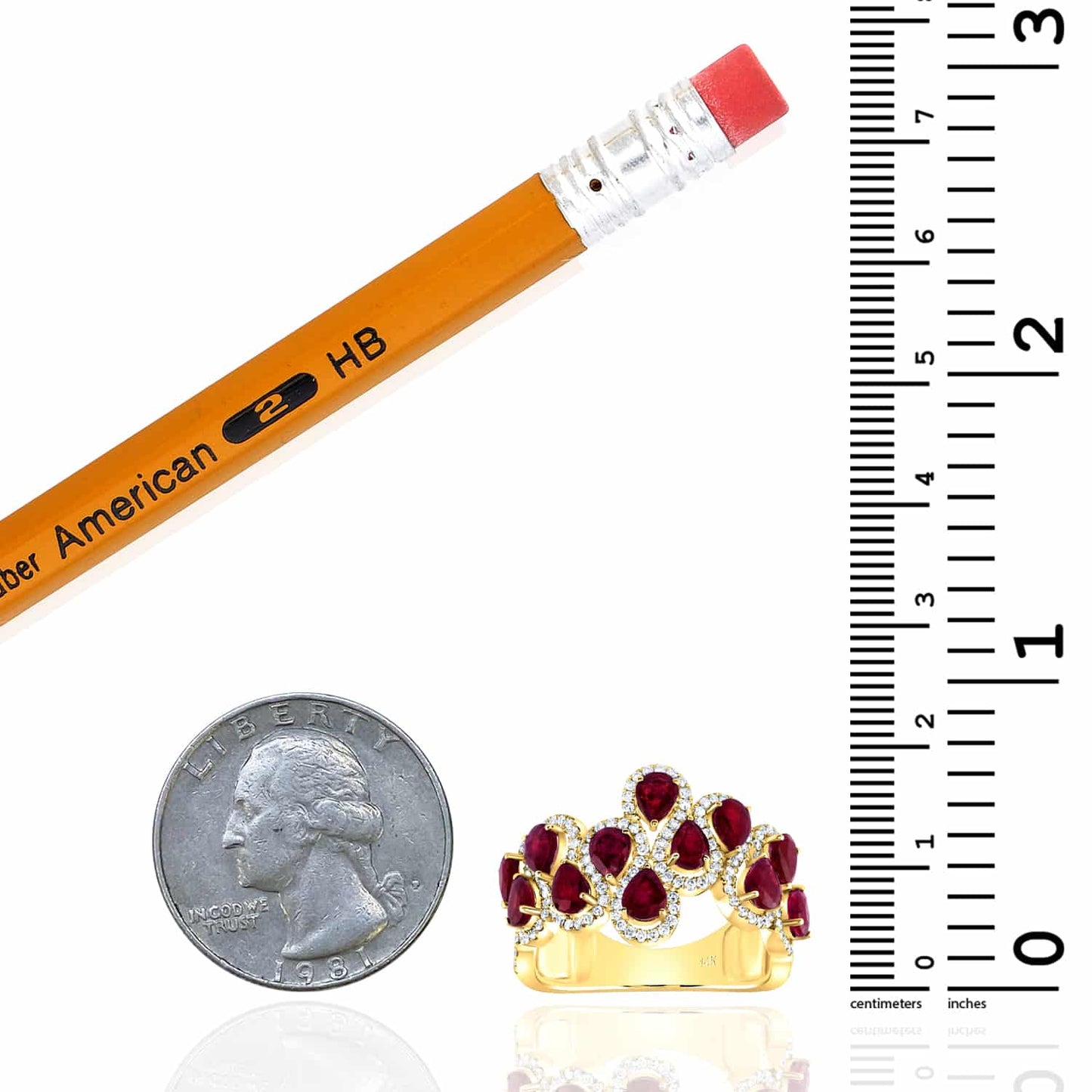 2.87CTW Real Diamond Red Ruby Pear 14K Real Gold Cocktail Ring