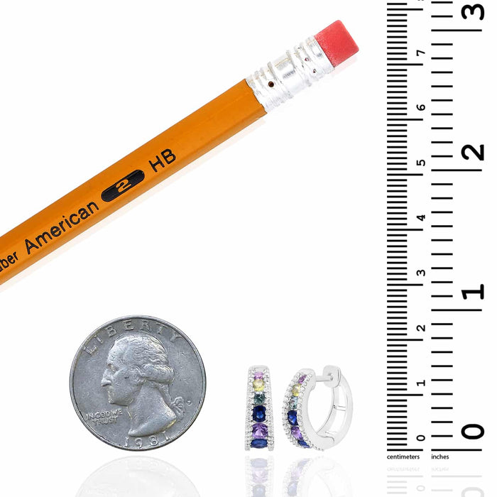 1.80CTW Natural Diamond & Multicolor Sapphire 14K White Gold Hoop Earrings - WJD Exclusives