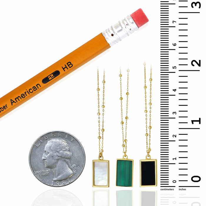 14K Yellow Gold Rectangular Green Black White Necklace (Solid Links) 16" - 18" Adjustable - WJD Exclusives