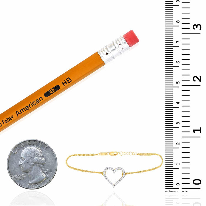 0.12CTW Natural Diamond 10K Yellow Gold Cable Heart Bracelet (Solid Links) 7" - 7.5" Adjustable - WJD Exclusives