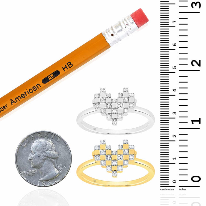 0.12CTW Natural Diamond 10K Gold Yellow White Pixel Checker Cocktail Heart Ring - WJD Exclusives