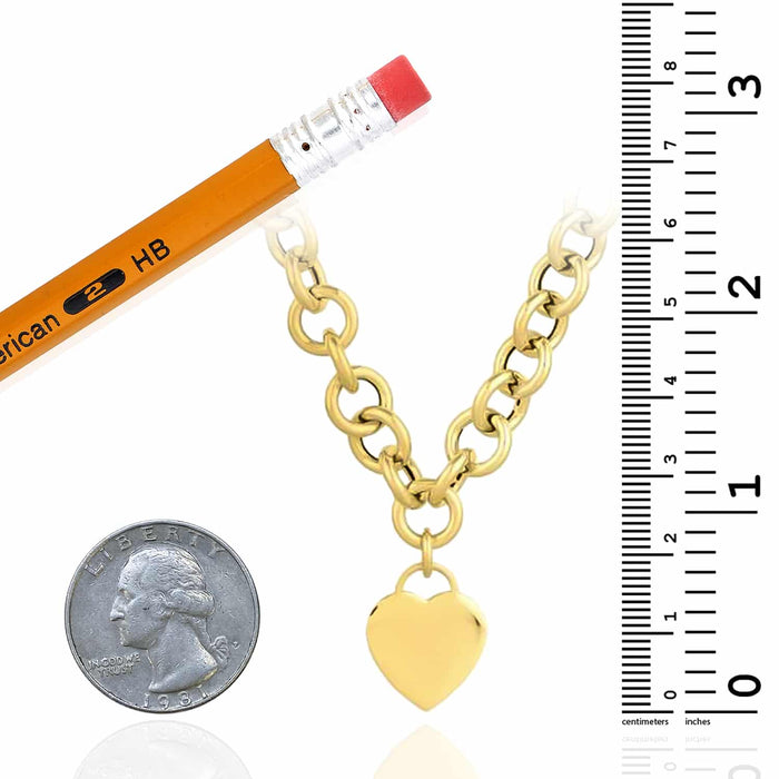 14K Yellow Gold Heart Tag & Rolo Necklace (Solid Links) 18" - WJD Exclusives