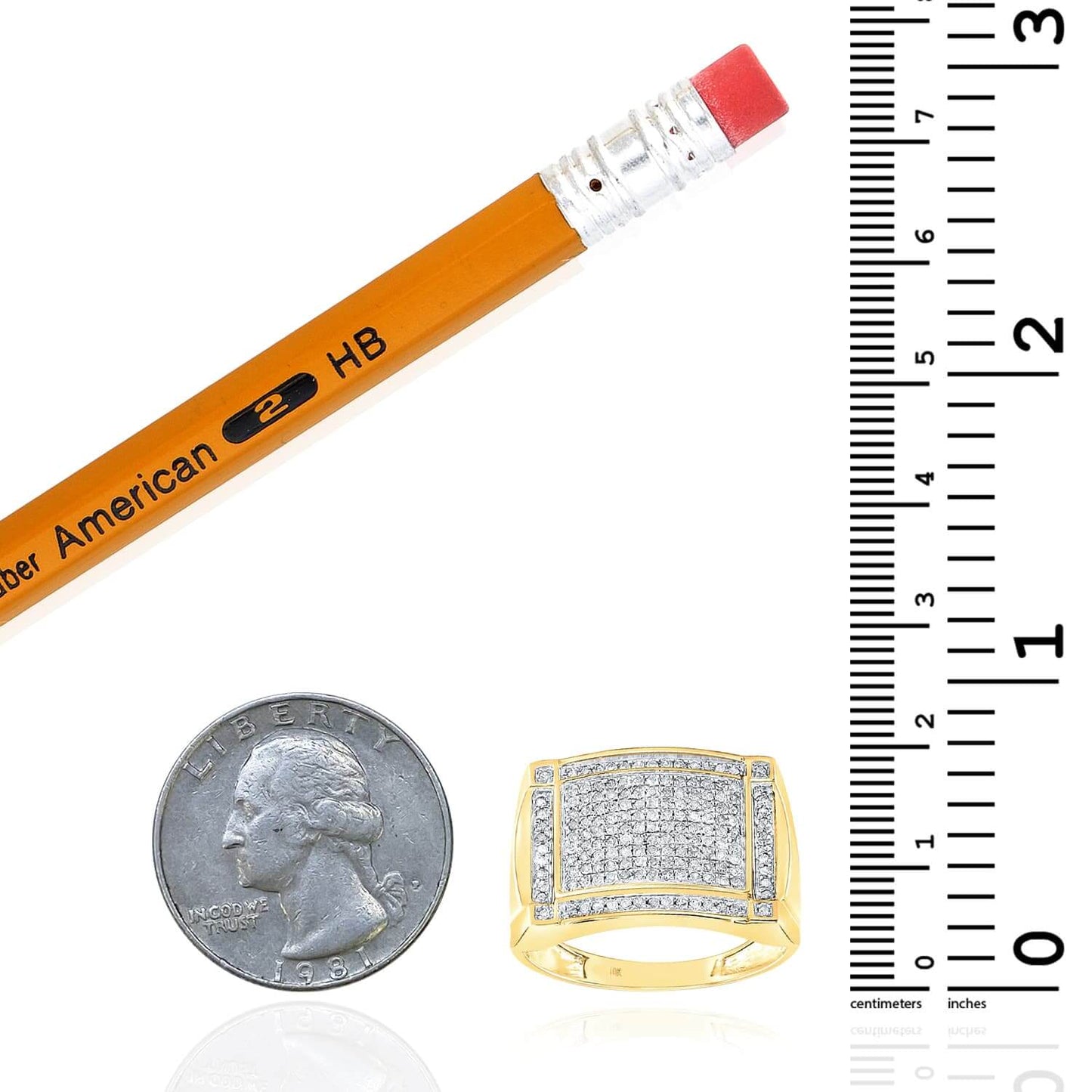 0.50CTW Real Diamond 10K Yellow Gold Signet Ring
