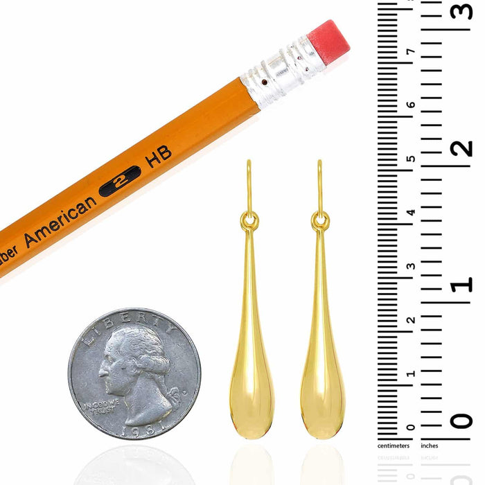14K Yellow White Rose Gold Shiny Long Puffed Teardrop Earrings 1.5"