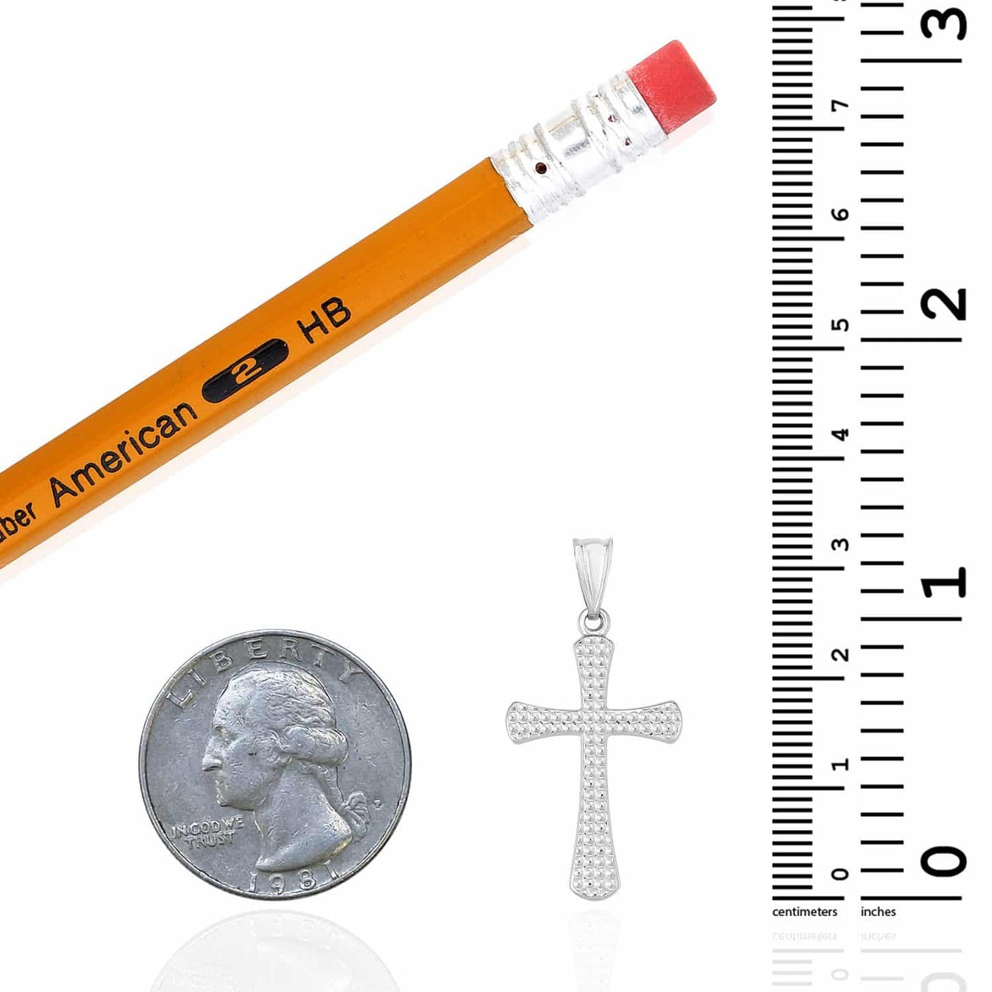 14K White Gold Diamond-Cut Religious Cross Pendant 1.3"