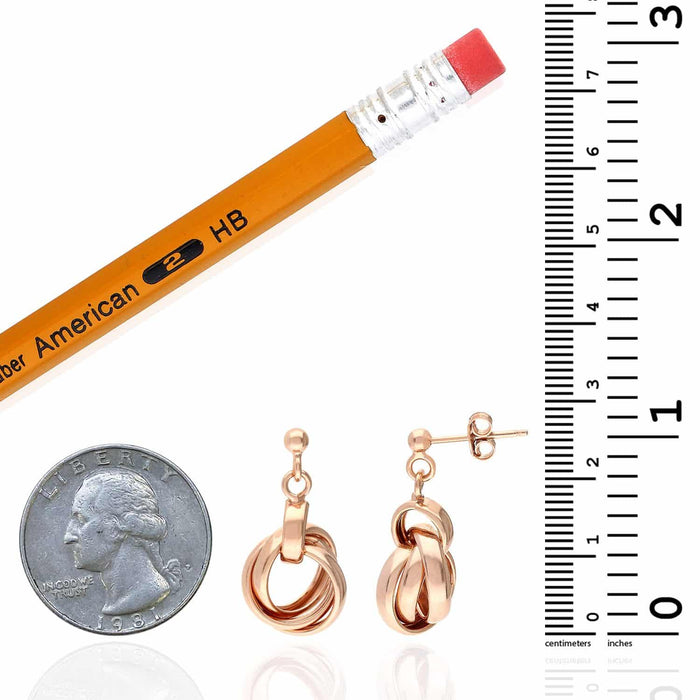 Rose Gold Over Sterling Silver Drop Love Knot Push Back Stud Earrings