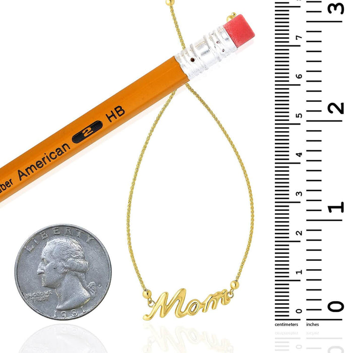 14K Yellow Gold Wheat "Mom" Center Bolo Bracelet (Solid Links) 7"-9.25" Adjustable