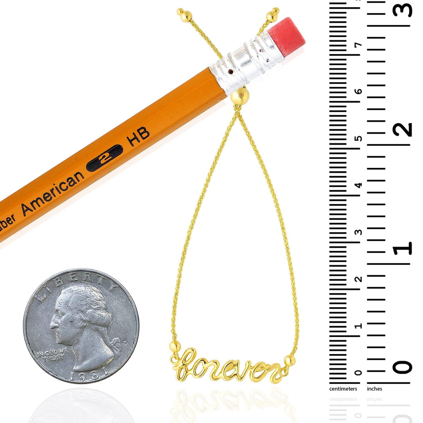 14K Gold Yellow Wheat  Script Forever 7" to 9.25" Adjustable Bolo Bracelet