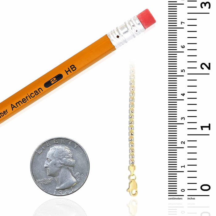 14K Yellow White Gold 2.7mm Diamond - Cut Iced Fancy Mesh Necklace (Solid Links) 18" - 24" - WJD Exclusives