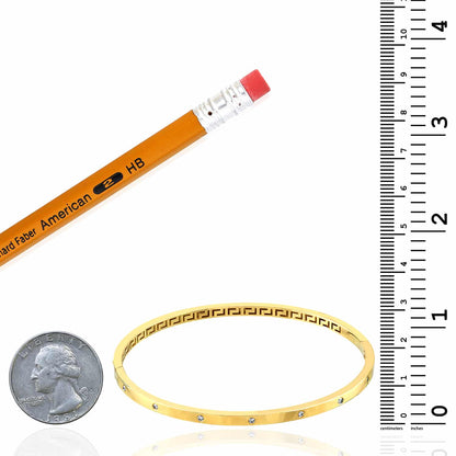 0.20CTW Real Diamond 4mm 14K Real Gold Yellow Greek Pattern Bangle Bracelet 7"