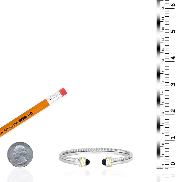 18K Yellow Gold Over Sterling Silver Double-Strand Twisted Cable Gemstone Italian Bangle (Hollow)