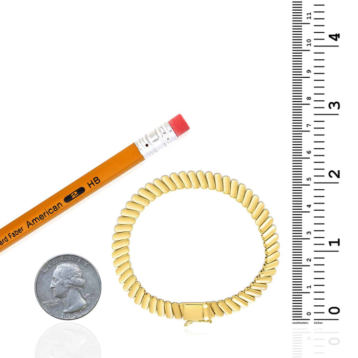 14K Yellow Gold 7mm Ribbed Bracelet (Solid Links) 7" - WJD Exclusives