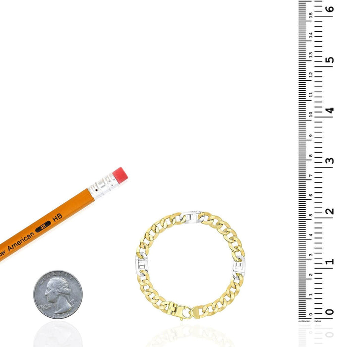 14K Yellow White Gold 7mm Cuban Curb Mariner Fancy Bracelet (Hollow) 8.5"