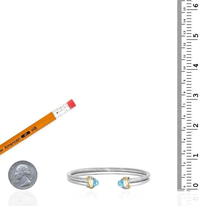 18K Yellow Gold Over Sterling Silver Double-Strand Twisted Cable Gemstone Italian Bangle (Hollow)