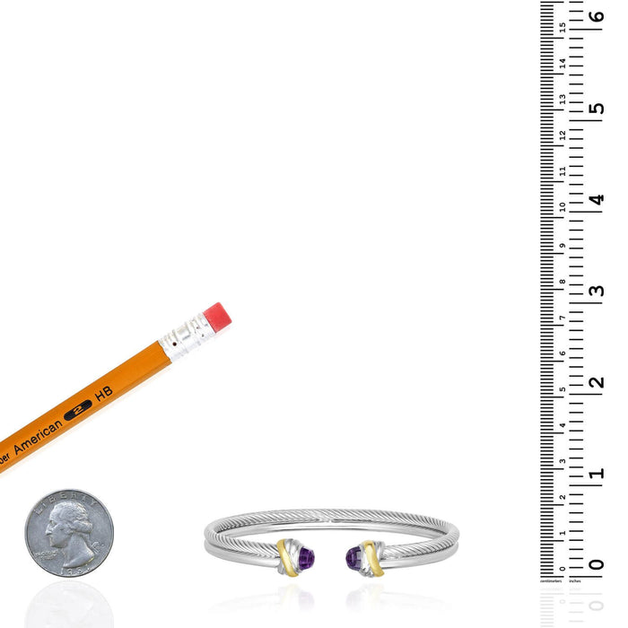 18K Yellow Gold Over Sterling Silver Double-Strand Twisted Cable Gemstone Italian Bangle (Hollow)