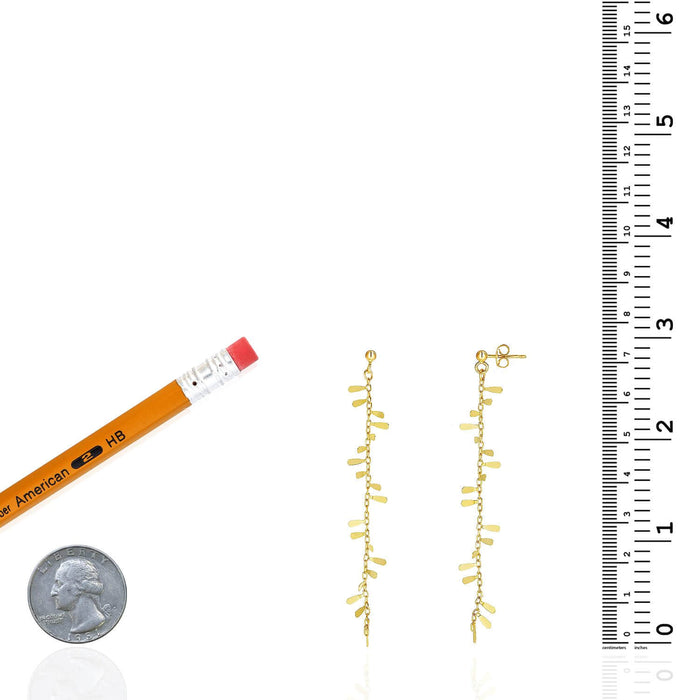 14K Yellow Gold Cable Chain Leaf Drop Down Earrings 2.9"