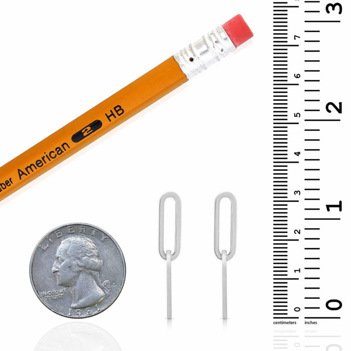 14K White Gold Rose Oval Paperclip Push Back Earrings