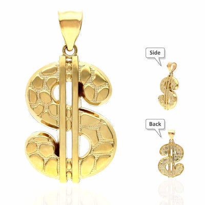 10K Yellow Gold Nugget Dollar Sign Pendant