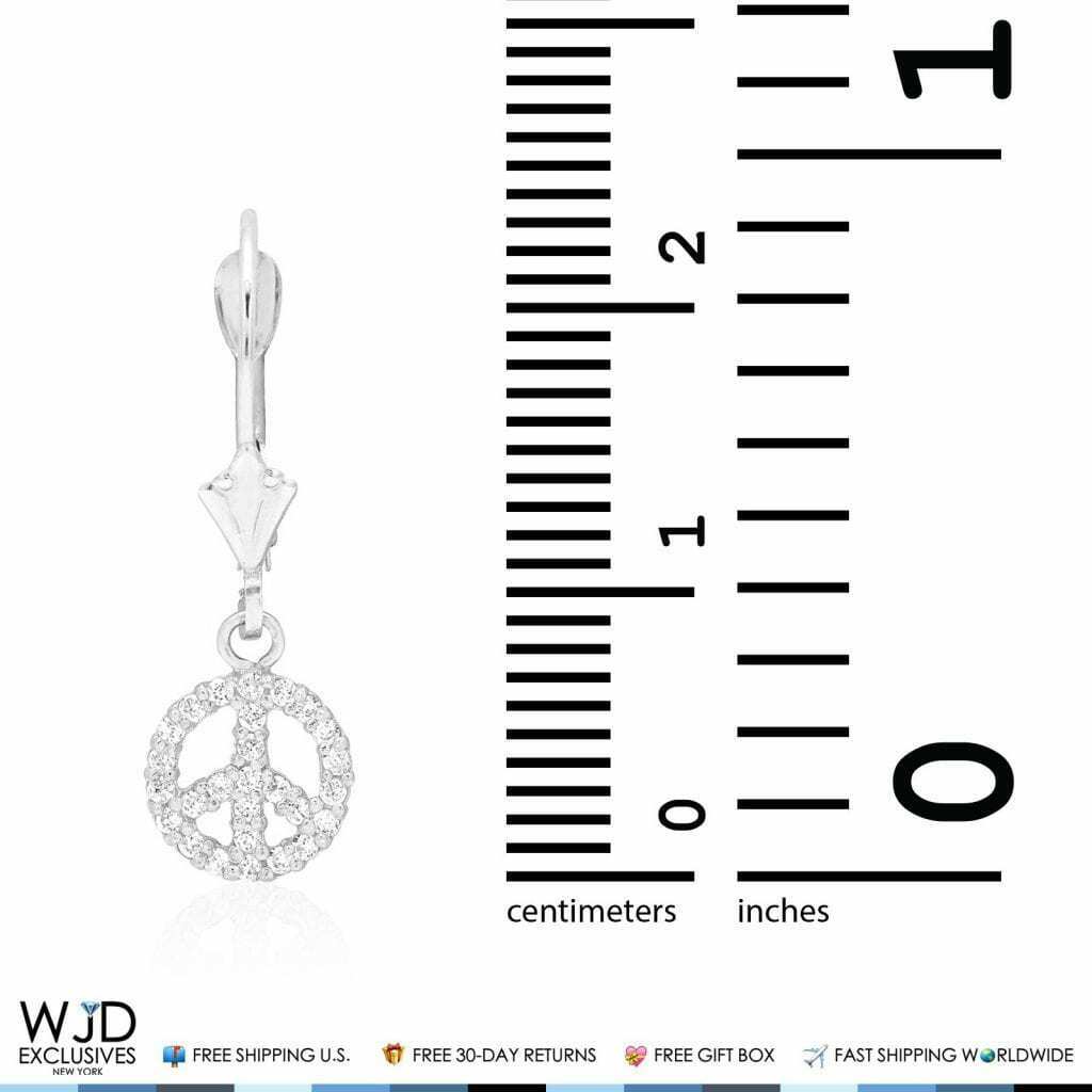 0.60Ct CZ 14K Yellow White Gold Peace Leverback Earrings 24mm