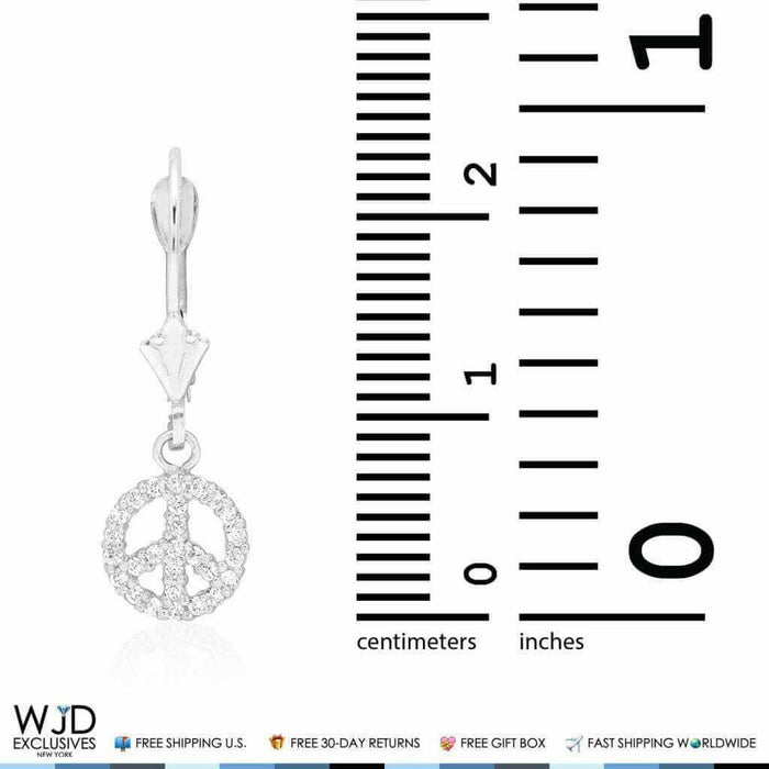 0.60Ct CZ 14K Yellow White Gold Peace Leverback Earrings 24mm