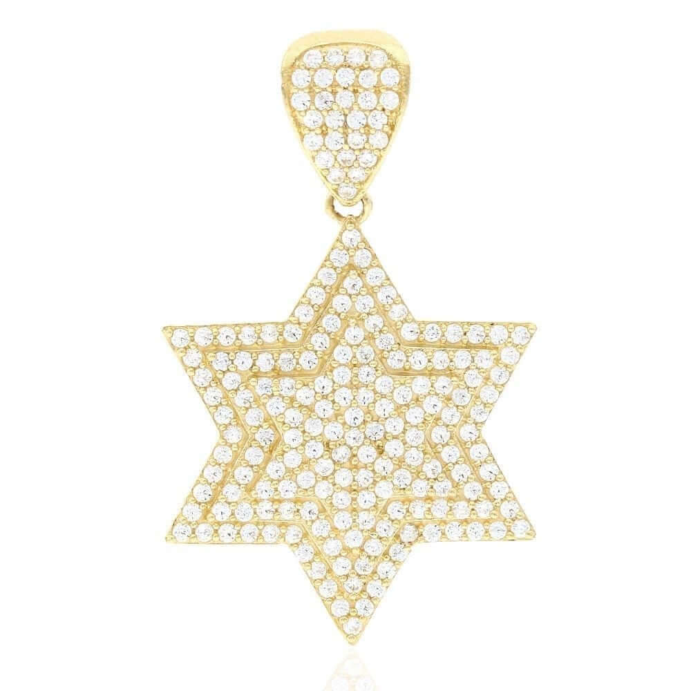 2.50Ct CZ David's Star 10k Yellow Gold Religious Pendant 1.8"