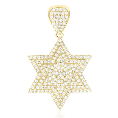 2.50Ct CZ David's Star 10k Yellow Gold Religious Pendant 1.8"