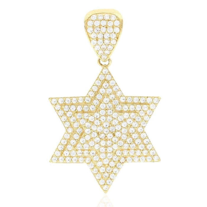 2.50Ct CZ David's Star 10k Yellow Gold Religious Pendant 1.8"