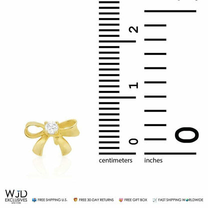 14K Yellow White Gold CZ Bow Screw Back Stud Earrings