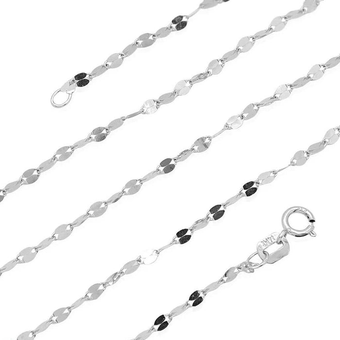 14K White Gold 2mm Diamond-Cut Fancy Italian Mirror Chain (Solid Links) 16" 18"